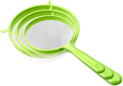 Grünes Mehlsieb mit langem Griff, zum Aufhängen von Mehl, Pulver, Sieb, feines Netz, Kaffeefilter, Sieb, Lebensmittelsieb, Teesieb, 3 Stück von Wyjuan