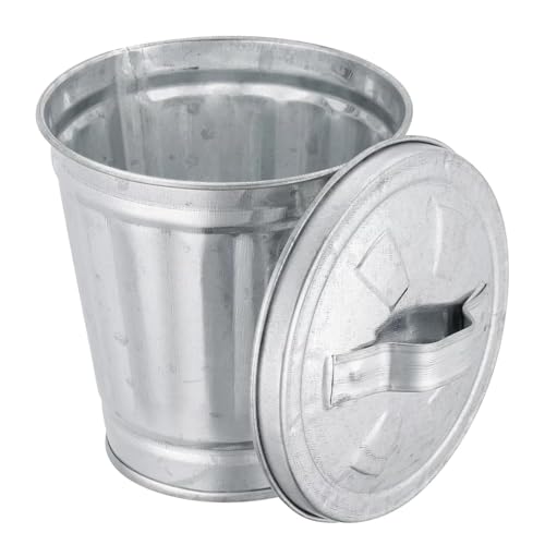 Silberner Mini-Mülleimer mit Deckel, Mini-Mülleimer mit Deckel, Mini-Tisch-Mülleimer, Mini-Metall-Mülleimer, Blumentopf, Stifthalter, Puppenhaus-Zubehör von Wyjuan
