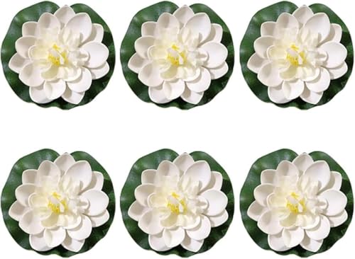Wyjuan 6 Stück weiße künstliche Lotusblumen, große schwimmende Lotusblumen, künstliche Pflanzen mit künstlichen Lilienpads, Seerosen, Fischteich, künstliche Blumen Wyjuan 6 Stück weiße künstliche Lotusblumen, große schwimmende Lotusblumen, künstliche Pflanzen mit künstlichen Lilienpads, Seerosen, Fischteich, künstliche Blumen von Wyjuan