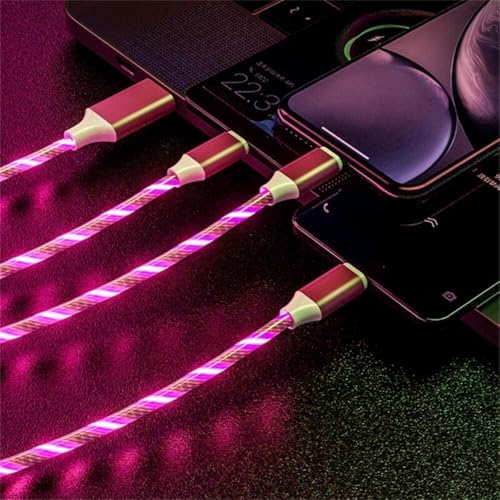 Wyjuan Rotes 3-in-1-Multi-Ladekabel, LED, fließendes rotes Licht, USB-C-Schnellladekabel, Kabel, Micro-Typ-C-Ladekabel, Verbindungen für die meisten Smartphones von Wyjuan