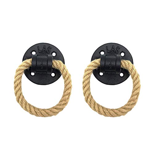 WyldSenc Vintage Eisen Griff mit Hanfseil Wandhalterung - Hängende Pull Ring Schnalle für Schrank Schublade Tür Kommode - Möbel Hardware Zubehör(2 Pack) von WyldSenc