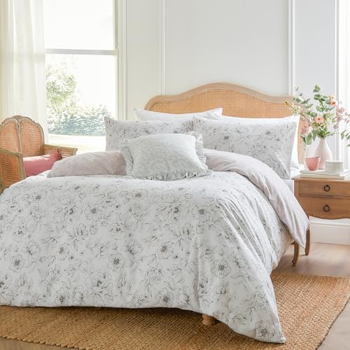 Wylder Nature Bella Bettbezug-Set – weiche, wendbare Bettwäsche mit Blumenmuster (Natur – Doppelbett), Natürlich von Wylder Nature