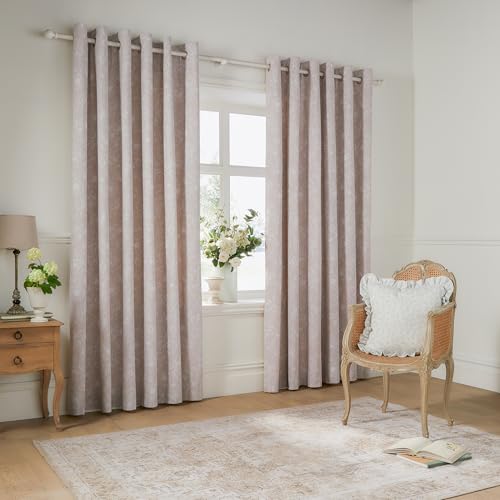 Wylder Bella Ösenvorhang Paar – 100% Baumwolle, natürliches botanisches Blumenmuster, gefütterte Vorhänge (Natur – 229x183cm) von Wylder Nature