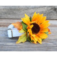 Hochzeits - Hundehalsband Mit Sonnenblume Und Weißer Spitze, Größenverstellbar Hochzeits - Hundehalsband Mit Sonnenblume Und Weißer Spitze, Größenverstellbar von WyldfangArtsAndCraft