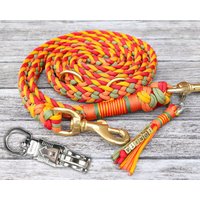 Personalisierter Pferdeführstrick/1, 80 2, 0 Meter Gelb-Rot-Orange-Grün Mit Panikhaken O. Bolzen-Karabiner Namensanhänger von WyldfangArtsAndCraft