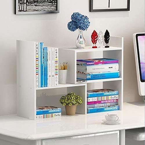 Desktop-Bücherregal Tischregale, Holz Regal ständer Aufbewahrungsorganisator, Erweiterbar Display Regal Rack,Schreibtischregal für Home Office Schule (Weiß) von Wylnsie