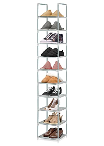 Wylnsie Vertikales Schuhregal mit 10 Ebenen, schmales Schuhregal, freistehender, Stabiler, stapelbarer Schuhregal-Organizer für Eingangsbereich, Schlafzimmer, (Grau) von Wylnsie