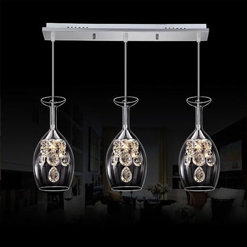 Wylolik 3 Köpfe kreative Weinglas-Pendelleuchte transparenter Glasschirm Kronleuchter höhenverstellbare Hängelampe nordische LED-Hängebeleuchtung Restaurant-Dekoration Innenbeleuchtung für Kücheninsel von Wylolik