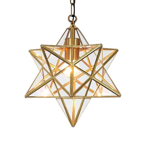 Wylolik Goldene Metall Pendelleuchte Kreativer Stern Glas Kronleuchter Moderne Wohnzimmer Dekorative Hängelampe Klassische Leuchte Höhenverstellbare Innenbeleuchtung Für Schlafzimmer, Wohnzimmer von Wylolik