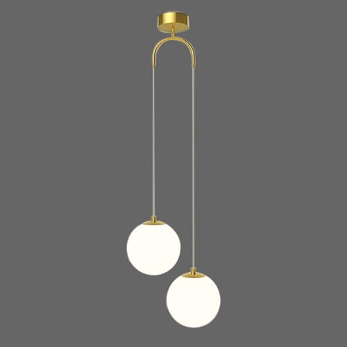 Wylolik Goldene minimalistische Pendelleuchte weißer Glaskugel-Kronleuchter höhenverstellbare Hängelampe dekorative Hängelampe Innenbeleuchtung mit doppelter Befestigung für Wohnzimmer Bibliothek von Wylolik