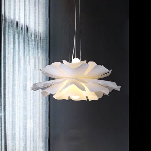 Wylolik Moderne Blütenblatt-Kronleuchter, nordische weiße Hängelampen, Schlafzimmerlampe, Blumen-Pendelleuchten mit Acryl-Lampenschirm, höhenverstellbarer Metalltisch, Kücheninsel-Dekoration kreatives von Wylolik