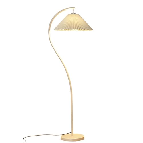 Wylolik Moderne cremefarbene Stehlampe mit plissiertem Stoffschirm Stehlampen weiße Eisen-Vertikallampe 180° Verstellbarer Kopf Steh-Stehlampen Elegante Lese-Hochlampen Fußschalter für Wohnzimmer von Wylolik
