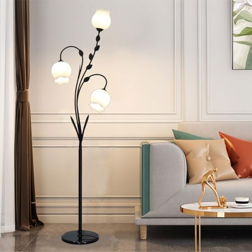 Wylolik Stehlampen mit Marmorsockel Fußschalter Tischlampe Glasschirm hohe Lampen Moderne nordische Stehlampe, Blume, kreatives Stehlicht 3 Lichter vertikale Lampe Dekorlampe für Zuhause Wohnzimmer von Wylolik