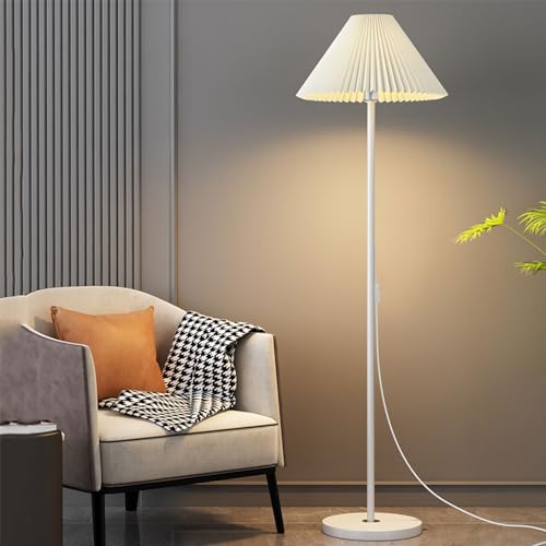 Wylolik Stehleuchte plissiertem Stoffschirm, moderne minimalistische Stehleuchte rostfreies Eisen vertikale Lampe polierte Tischlampe E27-Sockel Stehlampen hohe Leseleuchte für Wohnzimmer Schlafzimmer von Wylolik