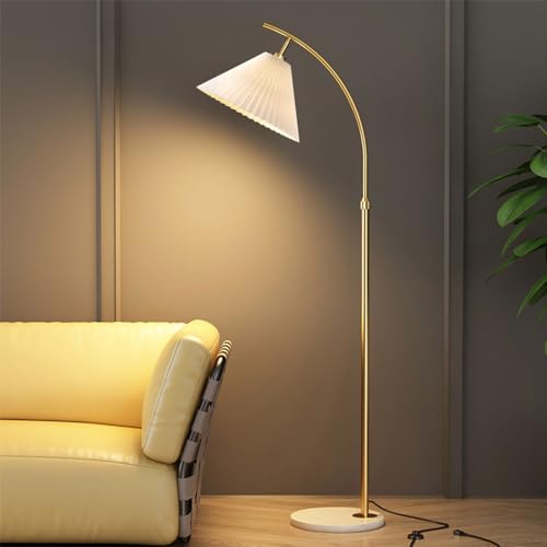 Wylolik Vertikale Lampe mit verstellbarem Kopf Marmorsockel, Stehlampen, einfache moderne Tischlampe Stoffschirm, Steh-Bodenleuchten goldfarbenes schwarzes Metall Wohnzimmer Sofa Seite Schlafzimmer von Wylolik