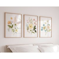 Wildblumen Wandbehang, Bilderrahmen 3Er Set, Blumen Kunstdruck, Kunst, Geschenk Für Kleine Mädchen von WyndyDesignShop