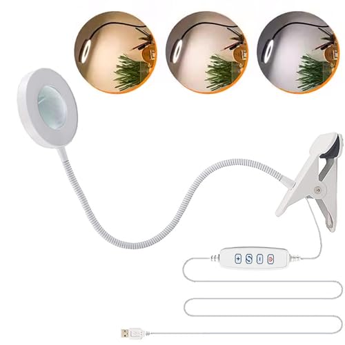 Klammern Auf Lupen Schreibtisch Licht Beleuchtet Glaslinsen 360 Verstellbare Hals Vergrößerung Licht Für Hobbys Nähen Arbeitbänke Klemmen Auf Dem Bett Lesermineer von Wynrzyj