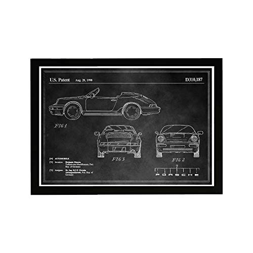 Wynwood Studio Sportwagen und Automobiles Männerhöhle, gerahmt, Wandkunst, Gemälde, Fotografie, Druck Porsche 911 1990 Blueprint, Heimdekoration für Männer in Schwarz und Weiß, 48 x 33 cm von Wynwood Studio