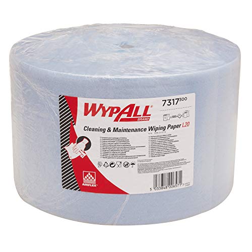 WypAll 7317 Papierwischtücher für Instandhaltungsarbeiten L20, Jumborolle – extralang, 2-lagig, blau (1 Rolle x 1.000 Wischtücher), 23,5 x 38 cm von Wypall