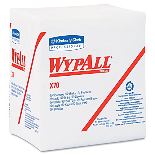 WypAll® X70 Reinigungstücher 8387 – 12 Packungen mit je 76 viertelgefalteten, weißen, 1-lagigen Tüchern von Wypall