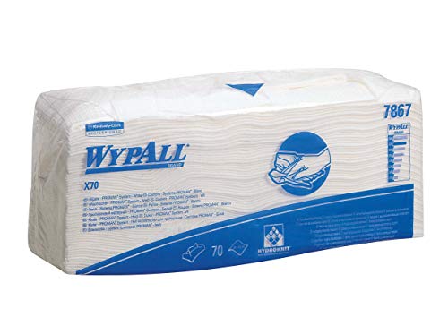 WypAll* X70-Tücher 7867 – 6 Packungen mit jeweils 70 weißen, 1-lagigen, gefalteten Tüchern von Wypall