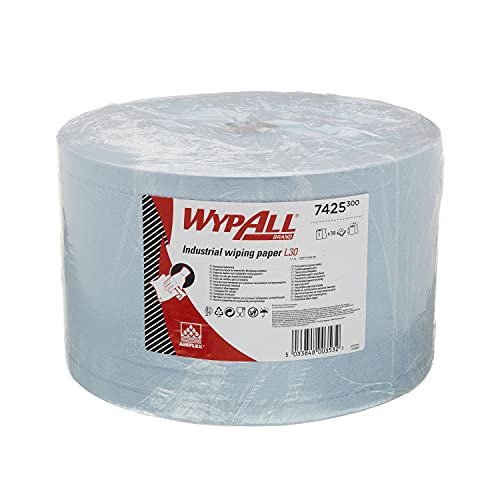 WypAll 7425 Papierwischtücher für industrielle Reinigungsaufgaben L30, Jumborolle, 3-lagig, blau (1 Rolle x 750 Wischtücher), 23,5 x 38 cm je Blatt von Wypall