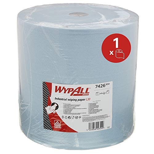 WypAll 7426 Papierwischtücher für industrielle Reinigungsaufgaben L30, Jumborolle, extrabreit, 3-lagig, groß, blau (1 Rolle x 670 Wischtücher) von Wypall