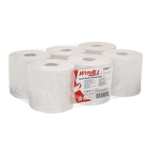 WypAll 7490 Papierwischtücher für Lebensmittel & Hygiene L10 mit Zentralentnahme für Roll Control Spender, 1-lagig, weiß (6 Rollen x 630 Wischtücher) von Wypall