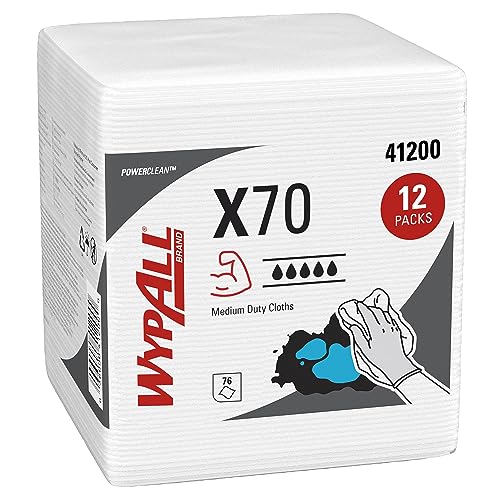 WypAll® X70 Reinigungstücher 8387 – 12 Packungen mit je 76 viertelgefalteten, weißen, 1-lagigen Tüchern von Wypall