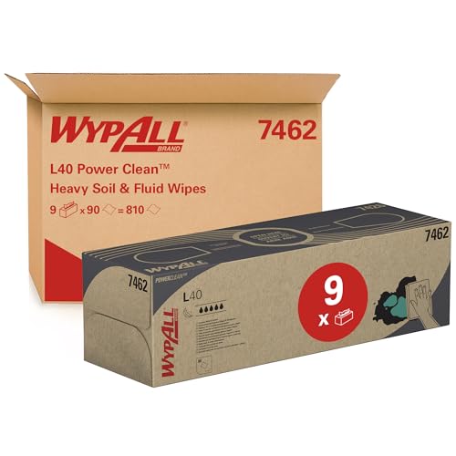 WypAll L40 Power Clean Wischtücher in der Zupfbox 7462 – 9 Reinigungstuch-Boxen x 90 weiße Reinigungstücher von Wypall