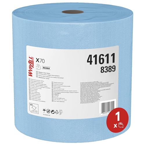 WypAll X70 Power Clean Reinigungstücher 8389 – wiederverwendbare Reinigungstücher – 1 blaue Großrolle x 870 blaue Reinigungstücher von Wypall