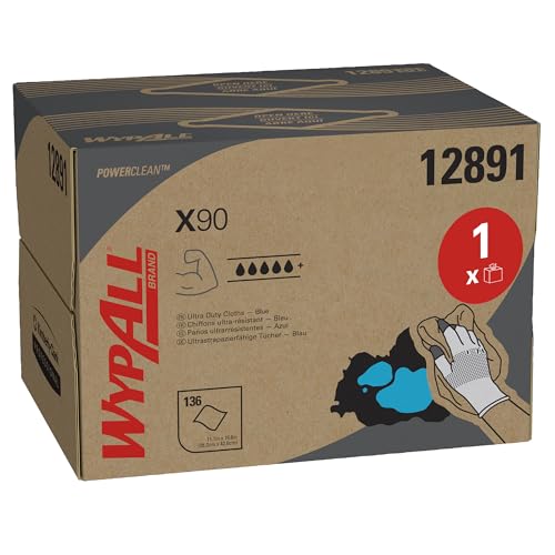 WypAll X90 Power Clean Tücher 12891 – 1 BRAG Box mit 136 blauen, 2-lagigen Tüchern von Wypall