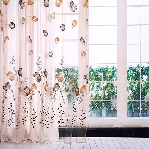 Tüll Vorhang, 100 * 200cm Bunte Tulpen Druck Tüll Vorhänge Sheer Drape Balkon Fenster Dekoration (Orange) von Wytino