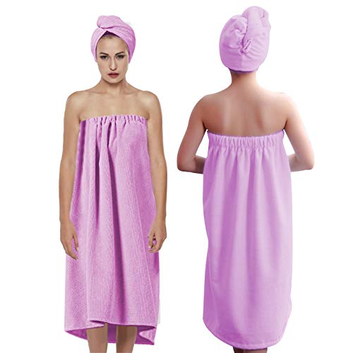 Wytino Badetücher, Badekleid, Frottee, Ultra-saugfähig, Turban-Set zum Trocknen für Haare und schnelltrocknend, mit Verschluss aus Mikrofaser für Damen (Hellviolett) von Wytino