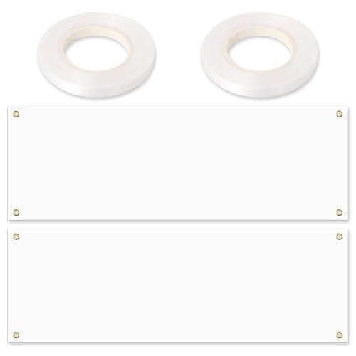 Wzhtuzi 2 Set Banner selbst gestalten, 180x60cm Banner personalisiert, Werbebanner, Banner Blanko Lang, mit Ösen Und 10m Hängendem Seil, für DIY Painting Hochzeit Geburtstag Partys Outdoor von Wzhtuzi