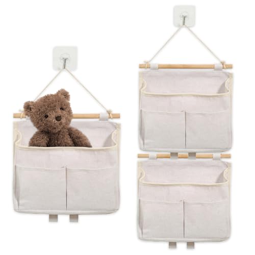 Wzhtuzi 3 Stück Hängende Aufbewahrungstasche, 3 Fächer Organizer hängend, Hängeorganizer Hängeaufbewahrung mit Klebriger Haken, Hohe Kapazität Wand Organizer Hängend für Zuhause, Schlafsaal, Bad von Wzhtuzi