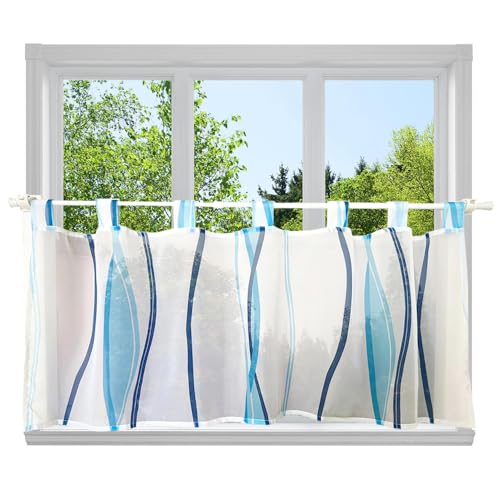 Wzhtuzi Scheibengardine, Bistrogardine mit Wellenmuster Gardine,Kurzgardine Kurz Modern Voile, Scheibengardine Transparenter 45x90cm Weiß 1er Pack von Wzhtuzi