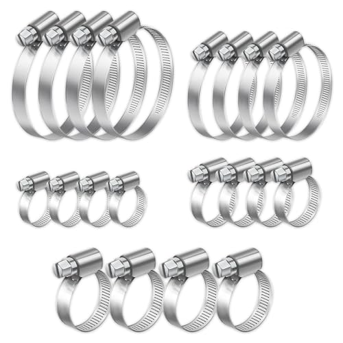 Wzhtuzi 20 Stück Schlauchschellen Set, 10-50mm Einstellbare Rohrschellen Edelstahl 304, pool gelenkbolzenschelle, Schlauchklemmen Vielseitige Schellen Kit Schellen für Poolschlauch, Waschmaschine von Wzhtuzi