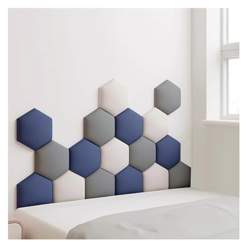 Wzmazingly 17 Stück Polsterpaneel Wand, Hexagon Selbstklebend Kindergarten Dekor Wandpaneele, 3D Anti-Kollisions Wandmontage Bett Kopfteil Wandpolster (Color : A, Size : 180x105cm) von Wzmazingly