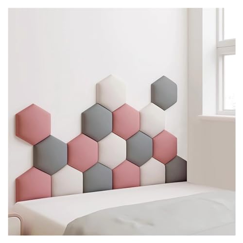 Wzmazingly 17 Stück Polsterpaneel Wand, Hexagon Selbstklebend Kindergarten Dekor Wandpaneele, 3D Anti-Kollisions Wandmontage Bett Kopfteil Wandpolster (Color : D, Size : 180x105cm) von Wzmazingly