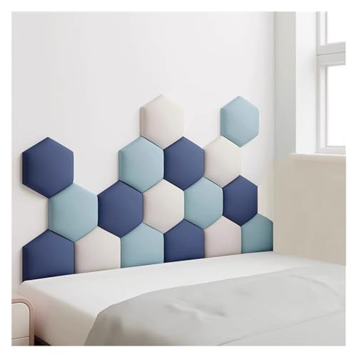 Wzmazingly 17 Stück Polsterpaneel Wand, Hexagon Selbstklebend Kindergarten Dekor Wandpaneele, 3D Anti-Kollisions Wandmontage Bett Kopfteil Wandpolster (Color : E, Size : 150x87cm) von Wzmazingly