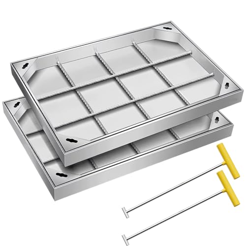 Wzmazingly 2er-Pack Edelstahl-Schachtdeckel, Deckel Für Klärgrube Rechteckiger, Eingebettete Auspflasterbar Schachtabdeckung Mit Sockel Für Höfe, Einfahrten, Gehwege(30x40cm) von Wzmazingly