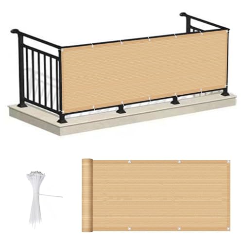Wzmazingly Balkon Sichtschutz Höhe 40cm/50cm Sichtschutz-Netz Balkonbespannung Zaun Abdeckung HDPE Wind- Und UV-Schutz Mit Kabelbindern Und Ösen (Color : Beige, Size : 40x260cm) von Wzmazingly
