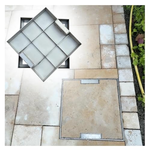 Wzmazingly Edelstahl-Schachtdeckel Mit Verstecktem Griff, Quadratisch Dekoriert Klärgrube Inspektionsdeckel Auspflasterbar Starke Tragfähigkeit Für Hof, Garten, Einfahrten(75x75cm) von Wzmazingly