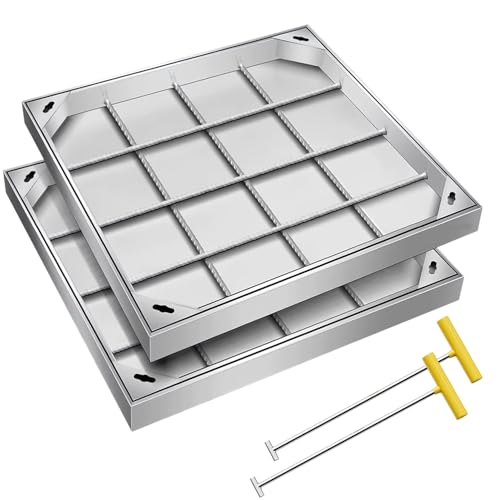 Wzmazingly Quadratische Schachtabdeckung - 2er-Pack, Eingebetteter Deckel Für Klärgrube Mit Edelstahlrahmen 304, Verstärkte Inspektionsdeckel Für Hof, Einfahrt, Gehweg(60x60cm/24x24in) von Wzmazingly