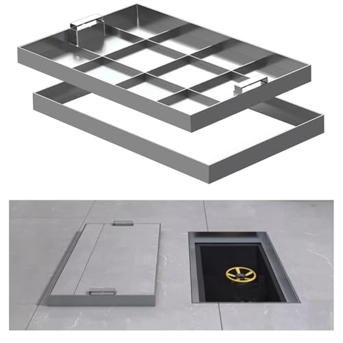 Wzmazingly Schachtabdeckung Aus Edelstahl Mit Einziehbarem Zuggriff, Rechteckig Regenwasserschacht Klärgrubendeckel Für Garten, Gehweg, Innen- Und Außenbereich(40x40cm) von Wzmazingly