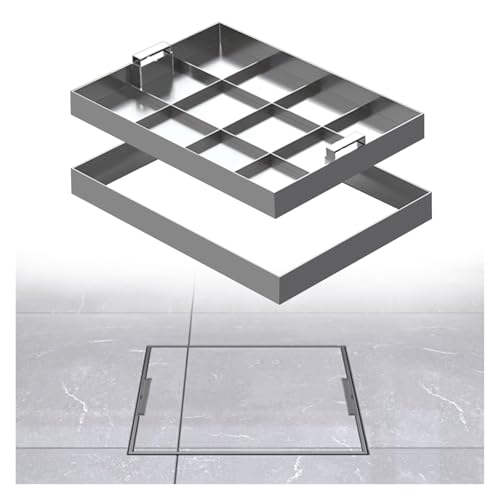 Wzmazingly Schachtabdeckung Rechteckig Mit Einziehbarem Griff, Eingelassener Edelstahl-Revisionsschachtdeckel Und -rahmen, Klärgrubendeckel Für Einfahrten Höfe(60x60cm) von Wzmazingly