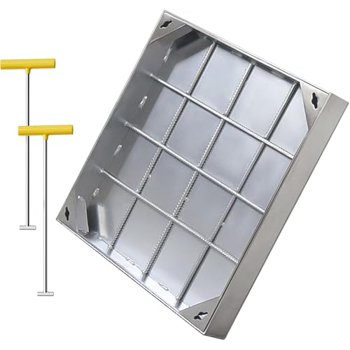 Wzmazingly Schachtabdeckung Und Rahmen Aus Edelstahl 304 Unsichtbare Schachtdeckel, Quadratischer Klärgrubendeckel Mit Sockel Für Hof, Einfahrt, Gehweg(80x80cm/32x32in) von Wzmazingly