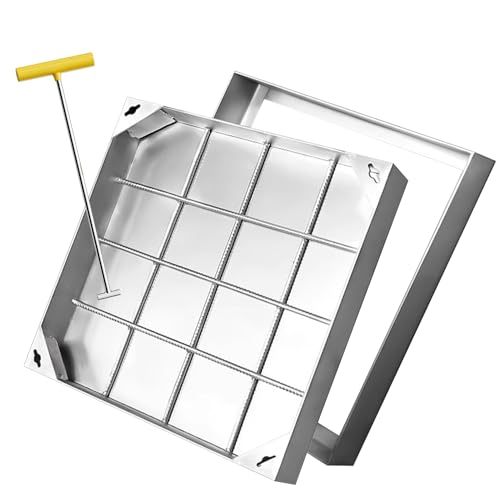 Wzmazingly Schachtdeckel Eingelassen Quadratisch, Rutschfest Klärgrubenabdeckung Mit Edelstahlrahmen 304, Stabil Metall-Revisionsdeckel Für Innen- Und Außenbereich(55x55cm/22x22in) von Wzmazingly