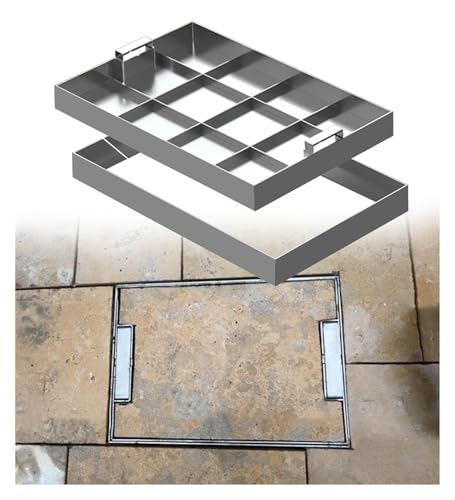 Wzmazingly Unsichtbarer Schachtdeckel Und Rahmen Aus Edelstahl, Rechteck Eingebetteter Klärgrubendeckel Mit Verdecktem Griff Für Garten, Terrasse, Einfahrt(80x80cm) von Wzmazingly